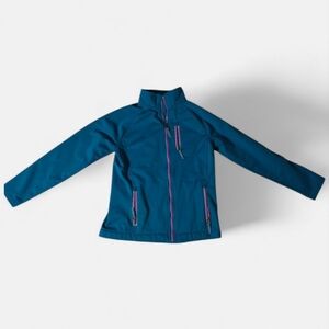 Lands' End Kids Teal Softshell Jacket with Purple Trim